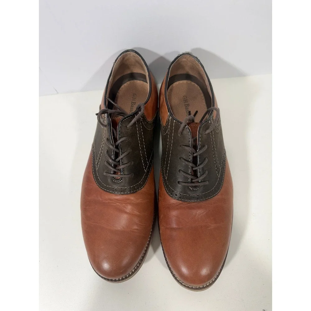 GH Bass Burlington Mens 11D Saddle Shoes Tan Brown‎ Leather Oxford Brogue Dress